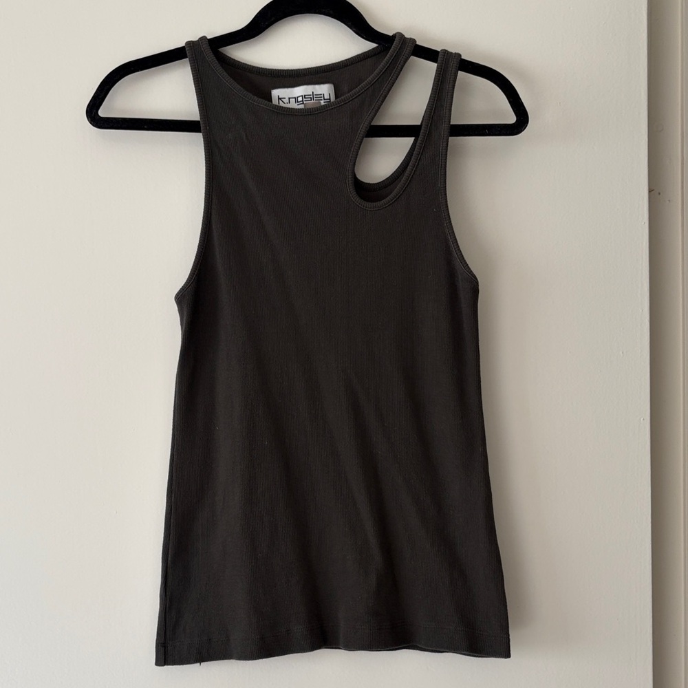 K.NGSLEY Asymmetrical Charcoal Tank Top